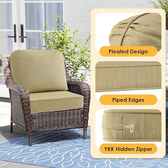 Outdoor Cushions for Patio Furniture Set of 2, 24"x24" Water Repellent Chair Cushions Removable Seat Bottom & Back Cushion Covers for Chair, Sofa, Couch, Warm Taupe