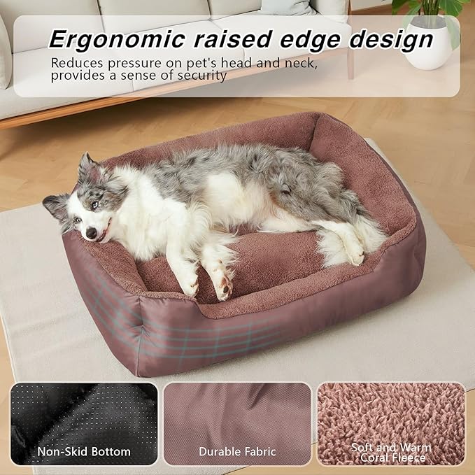 XL Dog Bed, Rectangle Soft Calming Pet Bed Large Washable Dog Couch, Warm Comfortable, Non-Slip Bottom, Brown