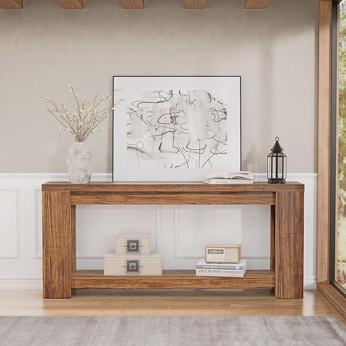 Farmhouse Console Table with Storage Shelf, 70.9” Extra Long Sofa Table Behind Couch, Rustic Entryway Accent Table for Hallway, Living Room, or Foyer, Entrance Rustic Brown