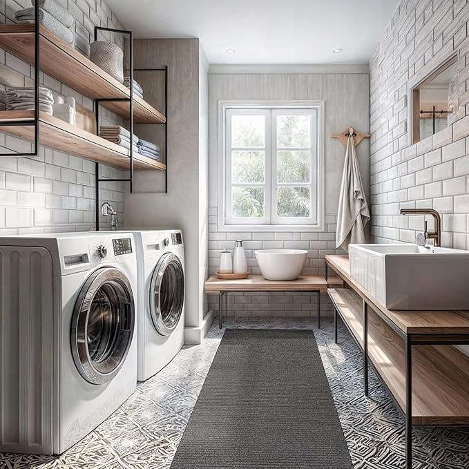 Non Slip Gray Solid Rubber Back Thing Runner Rugs for Living Room 2x7 for Kitchen, Rug for Bedroom and Hallway, Stain Resistant Easy Cleaning Non Shedding Carpet Gray 2 x 7