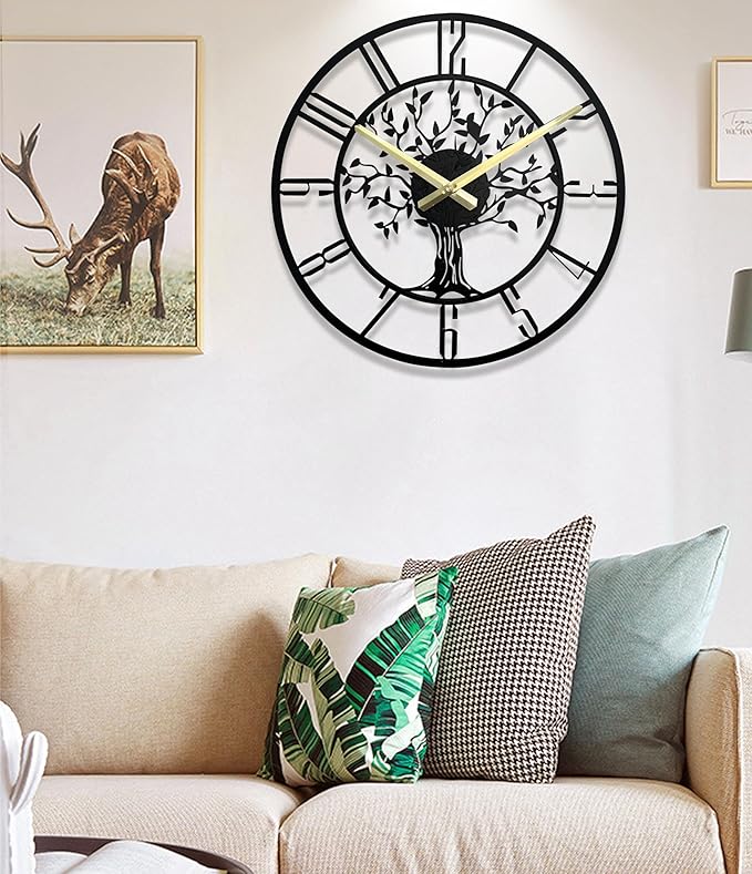 Large Tree of Life Wall Clock, Metal Large Modern Wall Clocks for Living Room, 22 in Oversized Battery Operated Silent Clock for Office,Living Room,Kitchen Decor