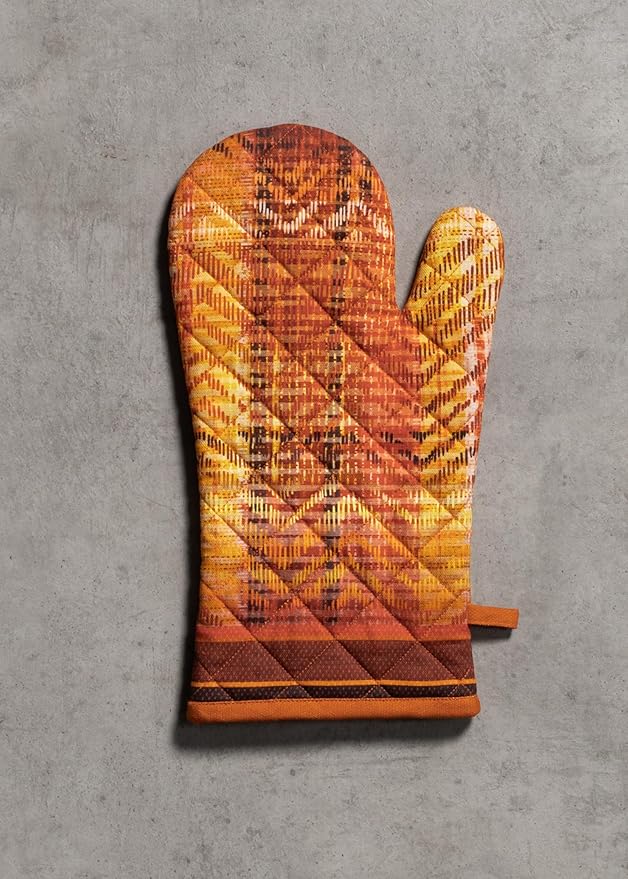 Maison d' Hermine 100% Cotton Oven Mitt & Pot Holder Set (7.5"x13" & 8"x8") Heat Resistant BBQ Cooking Gloves with Loop for Thanksgiving Christmas Decorations Handling Hot Pans (Thanksgiving Tartan)