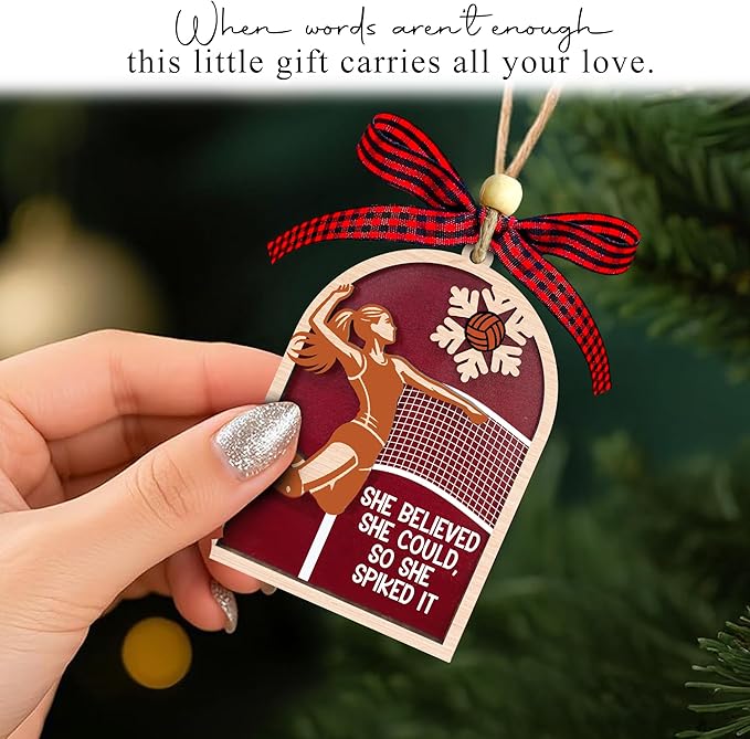 Volleyball Christmas Ornament 2025-2 Layer Wooden Volleyball Ornaments for Christmas Tree - Sports Ornaments for Team, Players, Coaches, Family, Friends, Sport Lovers - Sports Themed Hanging Decor