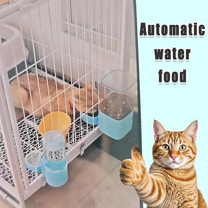 Hanging Automatic Bunny Feeder & Water Dispenser Set - gravitydesign Food Bowl and Waterer for Rabbits, Guinea Pigs, Chinchillas，Food Water Bowl, Small Animals Feeder for Cages