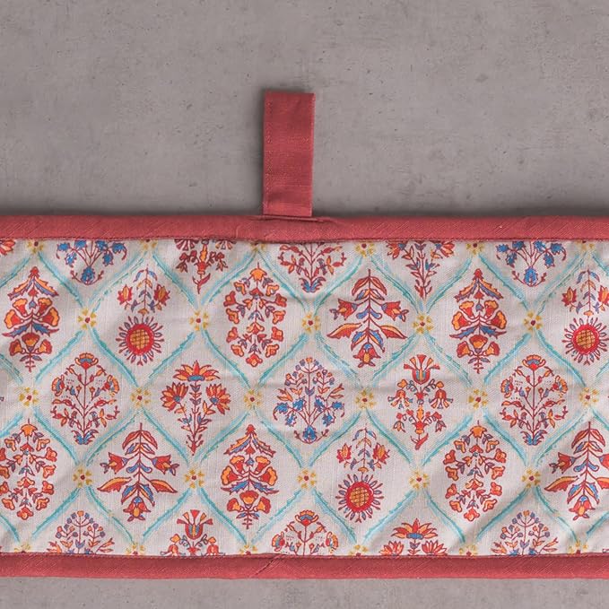 Maison d' Hermine Double Oven Mitt (7" x 35") 100% Cotton Heat Resistant BBQ Cooking Gloves with Loop for Thanksgiving Christmas Decorations Baking Cooking Barbeque Handling Hot Pan (Romane)