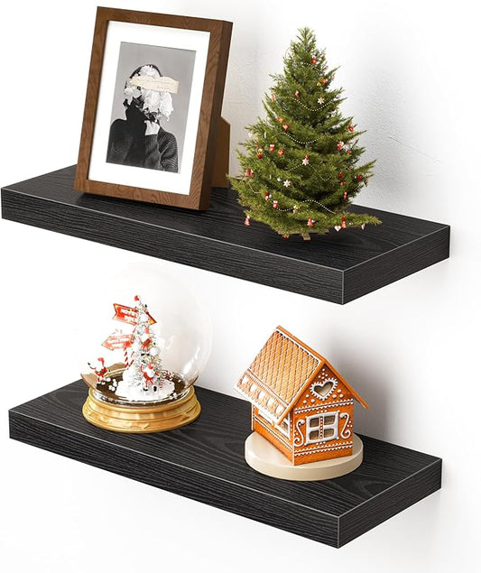 Heimlove Floating Shelves for Wall,16 inchs Shelf for Small Bathroom,Mounted Storage & Display Shelves for Bedroom,Living Room,Kitchen,Office,Set of 2,Black