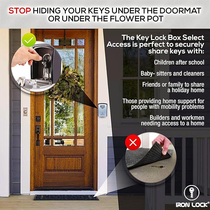 Iron Lock® Key Lock Box XXL Wall Mount – Waterproof Outdoor Key Safe with Heavy-Duty Metal Body & 4-Digit Combination – Lock Box for Keys Outside for Home, Rentals & Realtors (Grey, XXL)