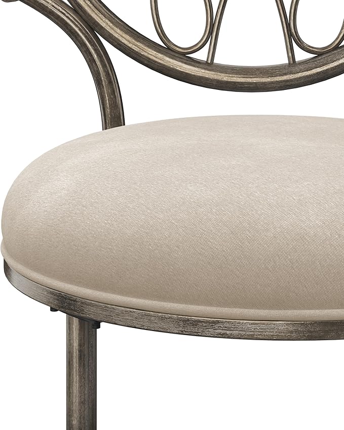 Hillsdale O'Malley Metal Vanity Stool with Spiral Pattern Design, Antique Brass