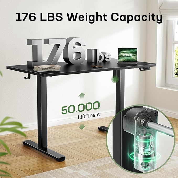 Marsail Electric Standing Desk with One-Piece Desktop,48 x 30 inch Height Adjustable Office Gaming Computer Desk with Deeper Tabletop, Home Office Stand up Desk with 4 Memory Presets, (2 Packages)