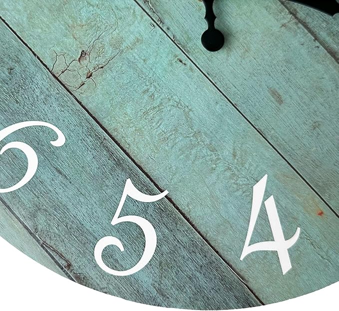 Plumeet Small Wall Clock, 10'' Frameless Wooden Wall Clocks with Silent Quartz Movement, Rustic Coastal Country Village Clocks Decorative for Kitchen Bedroom Living Room, Green