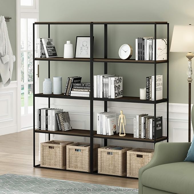 Furinno Moretti Modern Wide Stackable Metal Shelf, Columbia Walnut