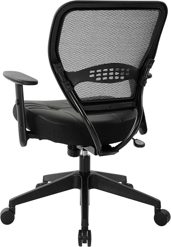 Space Seating 57 Series Professional Dark Air Grid Back Manager's Adjustable Office Chair with Built-in Lumbar Support and Padded Seat, Black Bonded Leather