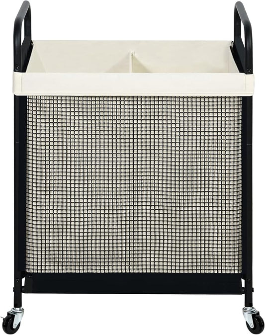 STO STO Laundry Hamper 2 Section, 100L Rolling Laundry Sorter Cart with Removable and Washable Liner Bag, Rolling Clothes Hamper with Metal Handle for Laundry Room and Bedroom