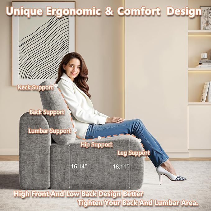 EASE MOOSE Sectional Cloud Couch for Living Room, L-Shaped Modular Boneless Sofa, Modern Cloud Sofa with Fluffy Foam, Oversized 4-Seater Deep Sofas with Ottoman for Apartment, Chenille (Light Grey)