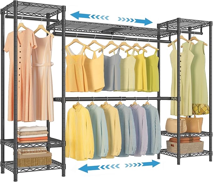 VIPEK X30 Expandable Clothes Rack Adjustable from 5' to 6'11", 950lbs Capacity Heavy Duty Portable Closet with 4 Hanger Rods & 7 Wire Shelves, Metal Wardrobe System for Reach-in Closet, Black