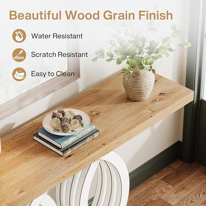 Tribesigns 55-Inch Console Table with Geometric Wood Base, Modern Entryway Table with Thick Tabletop for Living Room, Hallway, Foyer (White)