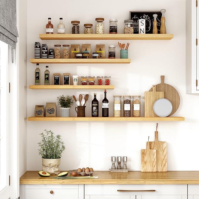 Vivelove 10" Deep Floating Shelves with Invisible Brackets, 30" Wall Shelves for Bathroom Bedroom Kitchen Living Room Laundry Room, Modern Rustic Shelves for Home Decor, 30"x10.2"x1.5", Set of 2, Oak