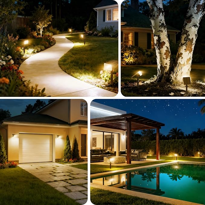 Solar Spot Lights Outdoor Waterproof IP65, [12 Pack/100 LED/4 Modes] Solar Landscape Spotlights, Auto On/Off High Lumens Spot Lights for Outside Yard Garden Pathway(Warm White)