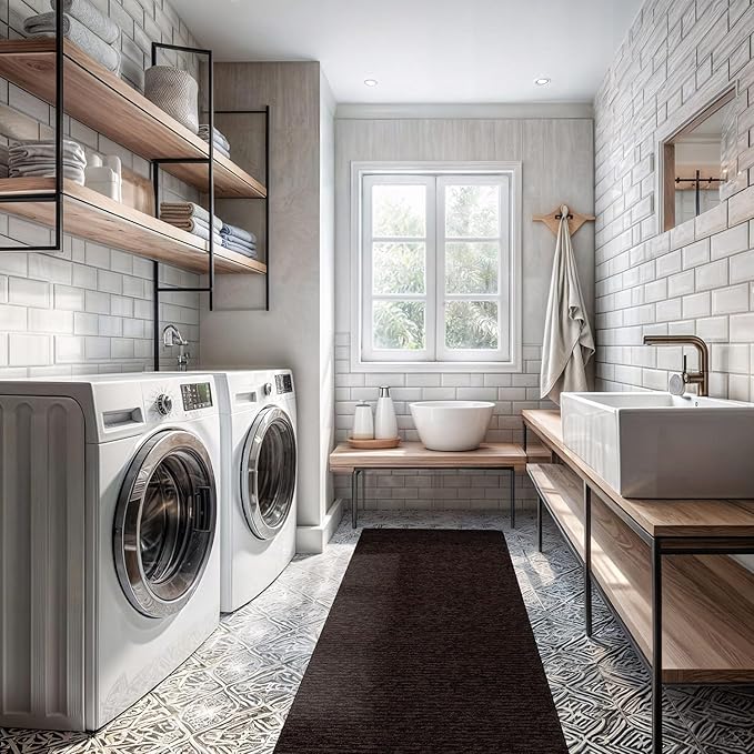 Non Slip Brown Solid Rubber Back Thing Runner Rugs for Living Room 2x10 for Kitchen, Rug for Bedroom and Hallway, Stain Resistant Easy Cleaning Non Shedding Carpet Brown 2 x 10