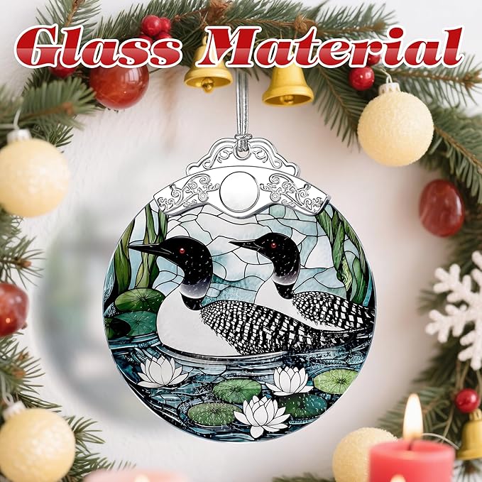 Loon Birds Stained Glass Ornament - Christmas Decorations for Tree | Christmas Ornaments | Holiday Ornament – Gifts for Bird Lovers | Holiday Party Gifts | Gift Ideas & Xmas Gift