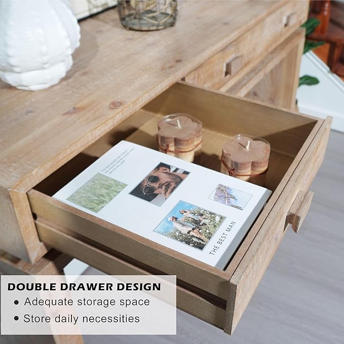 47" Farmhouse Wood Console Table with 3 Drawers, Rustic Wooden Sofa Table Behind Couch with Storage, Mid Century Modern Entryway Table for Living Room, Hallway, Entrance