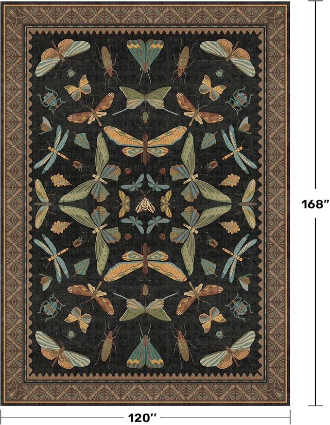 Big Black Area Rug for Living Room - Washable 10x14 Area Rug, Dining Room Rugs for Under Table, Soft Low Pile for Large Bedroom - Insect Witch Dark Moody Bug Decor, Non-Slip & Stain Resistance