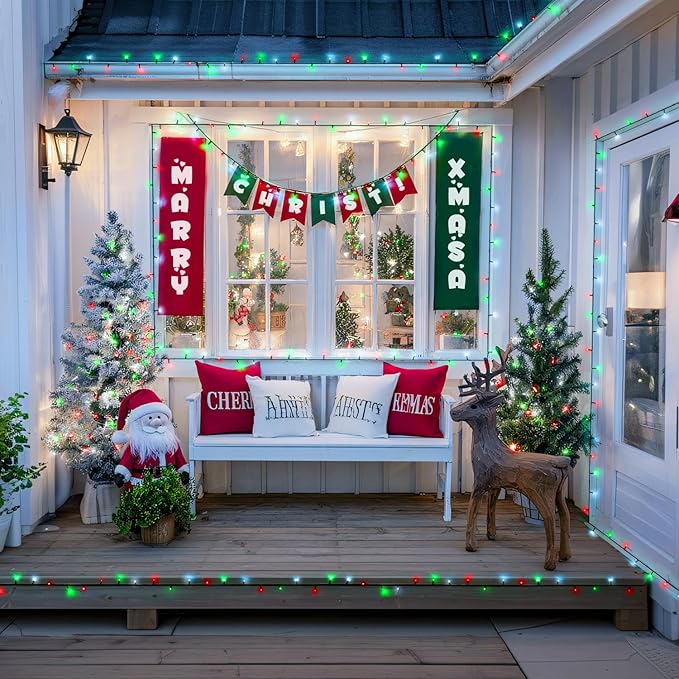 JMEXSUSS 2 Pack Red White and Green Solar Christmas Lights, Total 400 LED 151FT Solar String Lights Outdoor Waterproof, 8 Modes Solar Lights for Outside Tree Patio Christmas Decorations