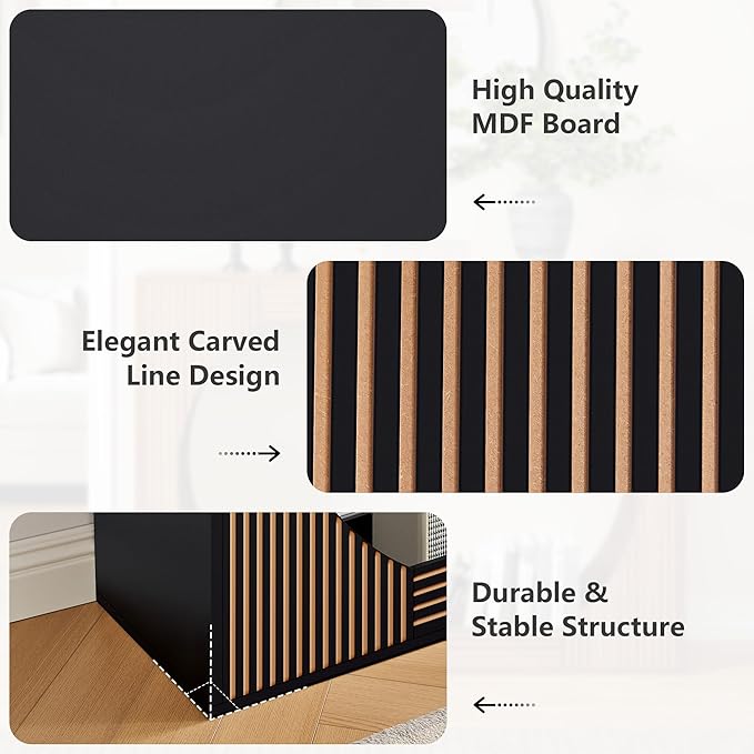 43.3" Console Table with Storage, 2-Tier Wooden Entryway Table with Carving Lines, Mid-Century Modern Accent Rectangular Sofa Table Behind Couch for Foyer, Entrance, Living Room, Hallway (Black)