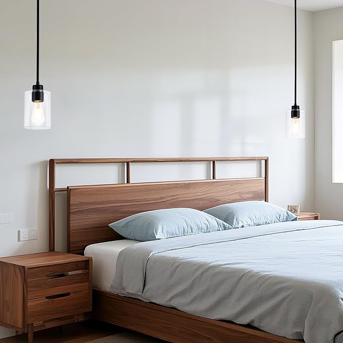 MAYNA 2-Pack Black Farmhouse Pendant Lighting, Rustic Glass Kitchen Island Lights with Bulbs, Adjustable Rods Vintage Hanging Fixtures for Dining Room, Bar