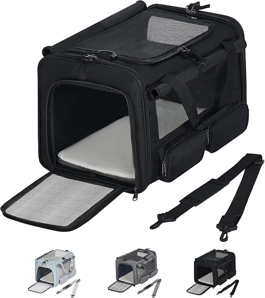 Cat, Dog Carrier for Pets up to 15 lbs, Soft-Sided Collapsible Pet Carrier with Upgraded Sturdy Base, Privacy Curtain and 2 Storage Bags, Cat Bag for Medium Cats and Small Dogs