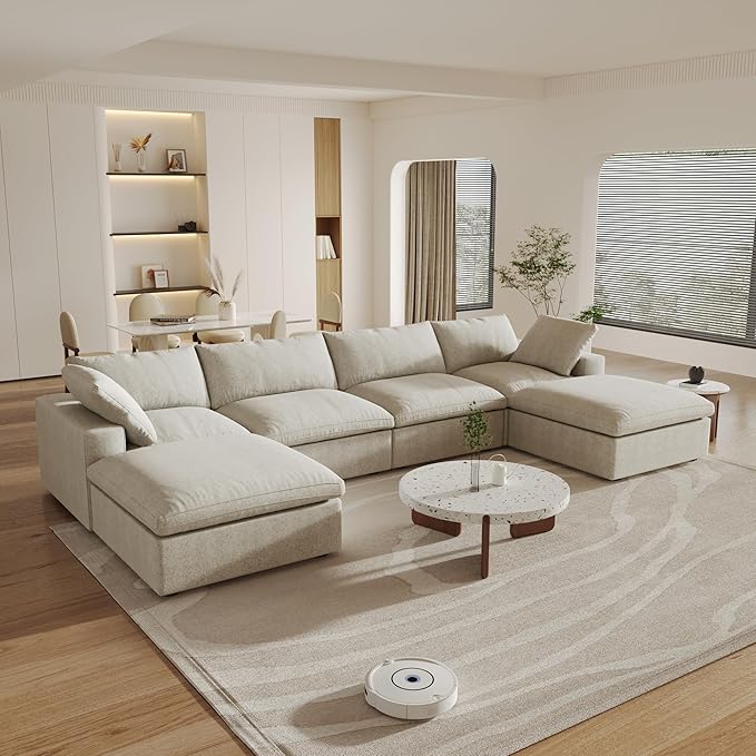 Cloud Couch Modular Sectional Sofa with 2 Storage Ottomans,160.6" U Shaped Couch,Minimalist 6 Seater Wide Deep Seat Convertible Couches, Covers Washable&Replaceable,Khkai