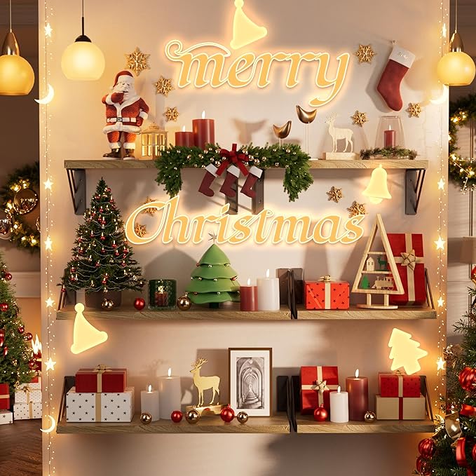 BAYKA Shelves for Bedroom Decor, Floating Wall Shelf for Living Room Kitchen Storage, Wall Mounted Rustic Shelves for Kids Books, Corner Shelf for Bathroom(Carbonized Brown,Set of 4)