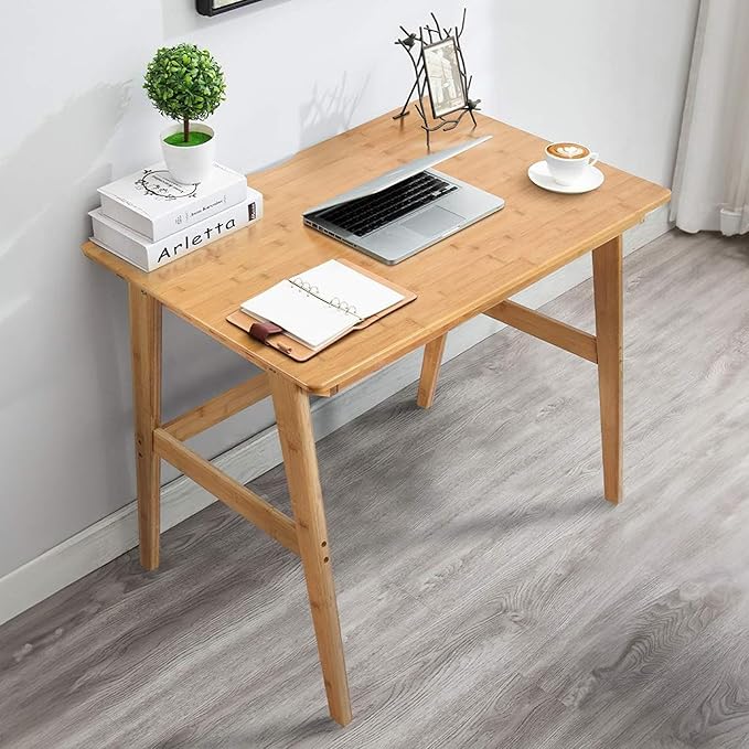 Nnewvante Writing Computer Desk 31.5" Bamboo Home Office Table with Large Drawer, Modern Furniture Simple Study Makeup Workstation