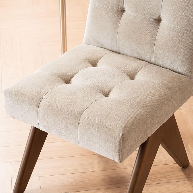 Rowill Modern Upholstered Dining Chairs Parsons Chair Linen Fabric Kitchen Chairs Tufted Armless Dining Room Chairs with Wood Legs Set of 2, Khaki