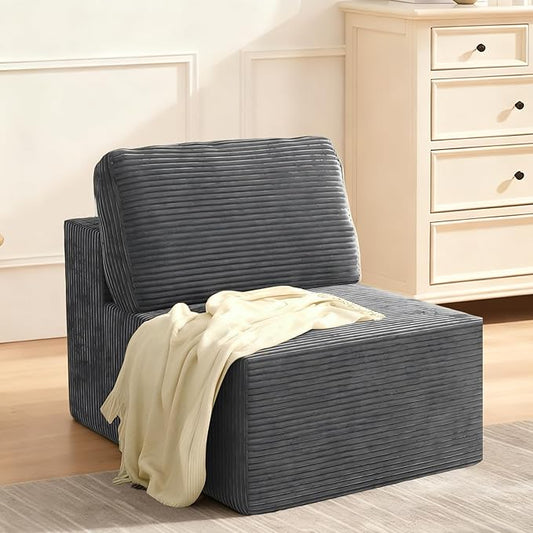 30" Modular Upholstered Foam Couch, Upholstered Floor Sofa Couch with Pillow, Bean Bag Chair for Bedroom Living Room, No Assembly Required (Black, Plush Corduroy Fabric)