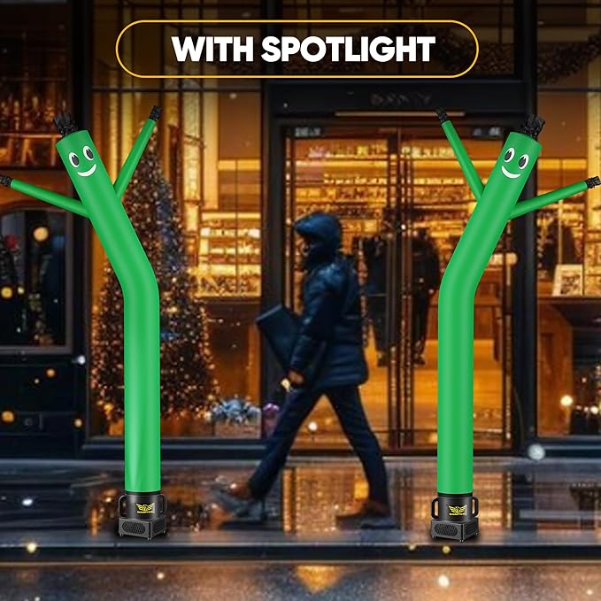 7FT Air Inflatable Waving Tube Man Set with Blower & Wheel, Air Puppet Dance Artist for Mall Opening, Amusement Park, Outdoor Decoration，Green