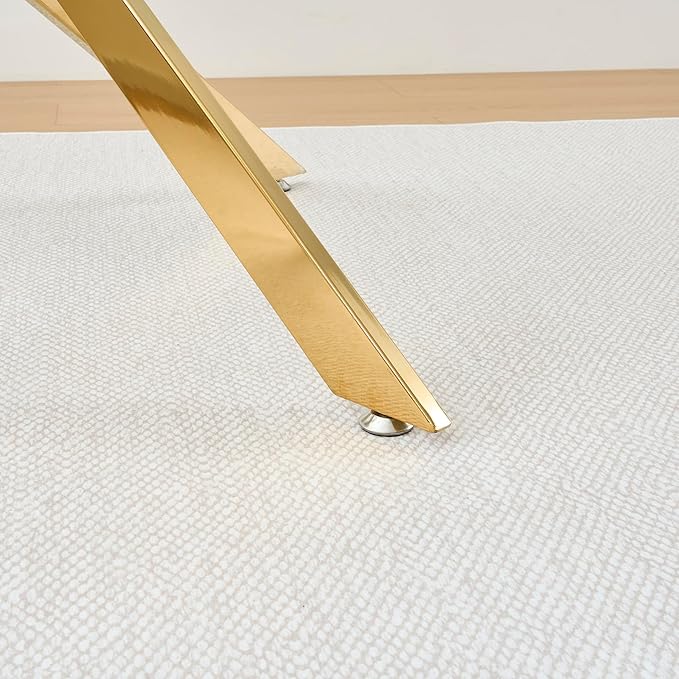 47.24" Round Glass Dining Table Modern Kitchen Glass Top Table for 6 with Gold Chrome Metal Legs, Clear Dining Table Kitchen Table for Home Office Dining Room