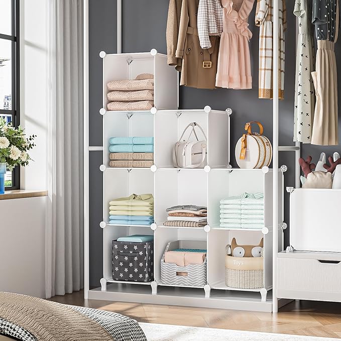 Neprock Closet Organizer,9 Cubby Storage Organizer,Book Shelf,Clothes Yarn Storage for Bedroom Organization(White)