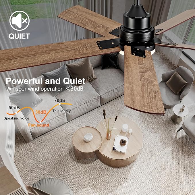 42 Inch Black Outdoor Ceiling Fans with Lights and Remote, Dimmable 5 Blade Outdoor Ceiling Fans for Patios, Black Ceiling Fan with Light for Bedroom Indoor Living Room