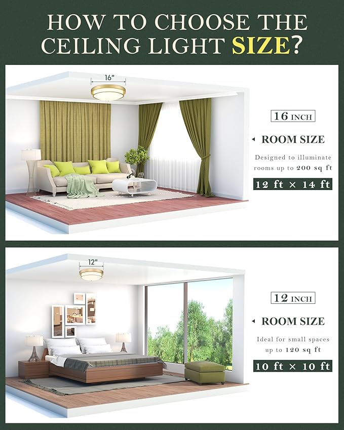 16" Flush Mount Ceiling Light, Farmhouse Style, Frosted Glass Shade,Brass Gold, for Living Room, Bedroom, Dining – CKCL4822-3W-BB