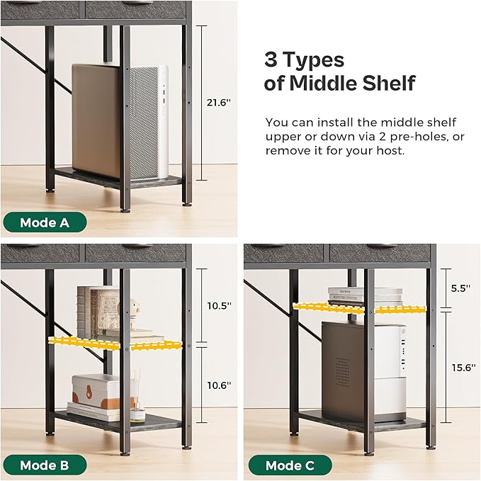 Huuger Computer Desk with 6 Drawers, 47 Inch Office Desk with Shelves, Reversible Gaming Desk, Corner Desk with Storage, for Home Office Study, Living Room, Gray