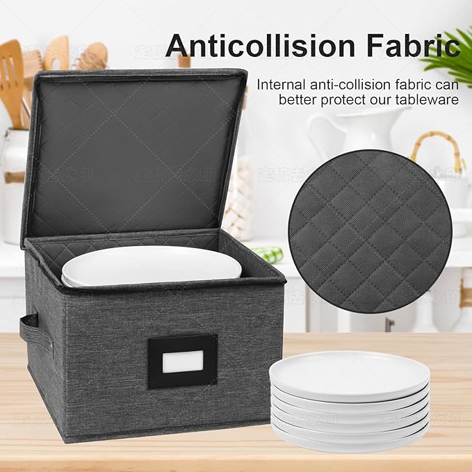 Mayniu China Storage Containers Hard Shell, 13" Charger Plates Storage Containers for Dishes, Stackable Dinnerware Storage with 24 Felt Dividers (2 Pack Black)