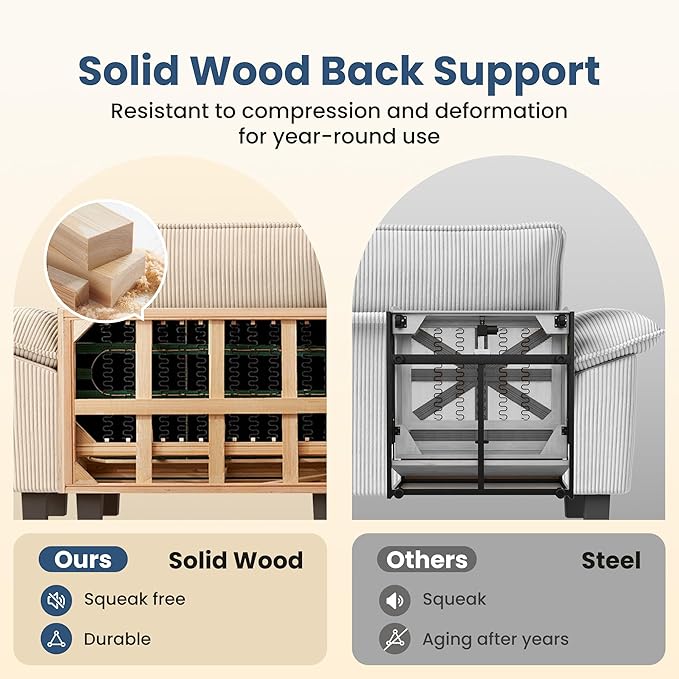 PHI VILLA Cloud Modular Couches Sets, 157.5" Sectional Sofa with Upholstered Deep Seat, 4-Seater Long Couches for Living Room Apartment, Corduroy Fabric, Beige