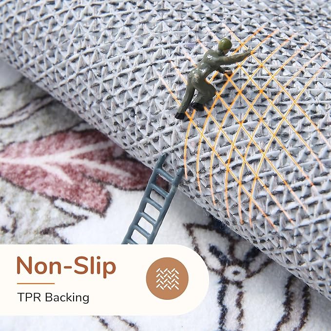 OPPODREAM Thin 8x10 Area Rugs, Washable Rugs 8x10 with Non Slip Backing, Faux Cashmere Low-Pile 8 x 10 Carpet, Red & Grey