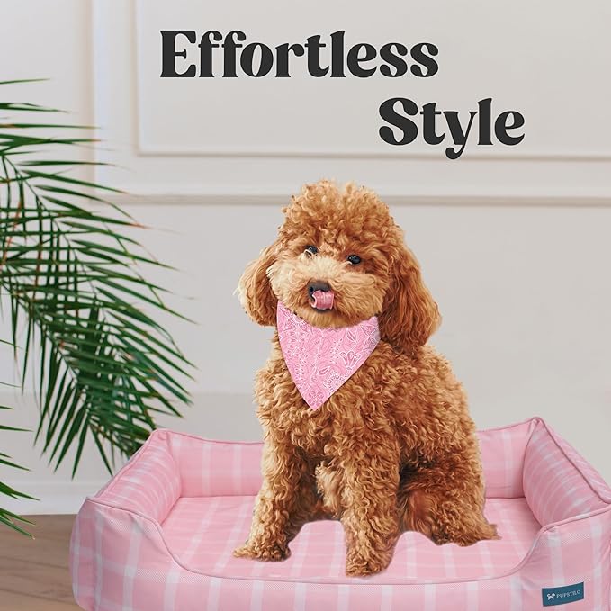 Orthopedic Bolster Dog Bed – CertiPUR-US Foam, Recycled Polyester Canvas, Washable Cover, Anti-Slip Bottom, Large, Light Blue Check – Stylish Designer Dog Sofa