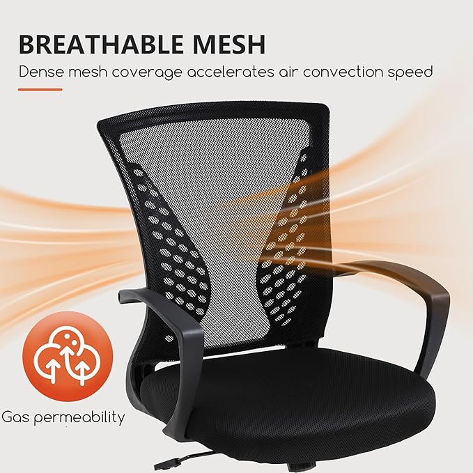 BestOffice Office Chair Desk Chair Computer Chair with Lumbar Support Armrest Mid Back Rolling Swivel Task Adjustable Mesh Ergonomic Chair for Women Adults, Dark Black