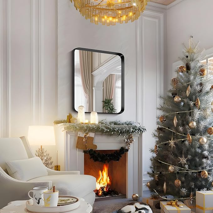 FORBATH 30x36 Inch Bathroom Mirror, Brushed Black Deep Frame Wall Mirror with Rounded Corners, Anti-Rust Tempered Glass for Modern Farmhouse Vanity (Horizontal/Vertical)