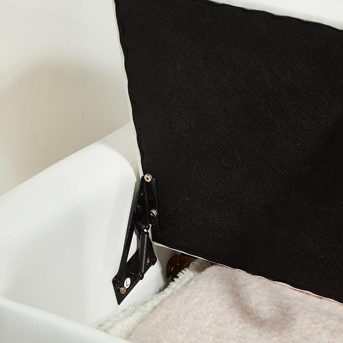 48" Faux Leather Ottoman with Storage, Tufted Storage Ottoman Bench with Safety Hinge, Rectangular Extra Long Bench for Bedroom, Living Room, Entryway and Window, White