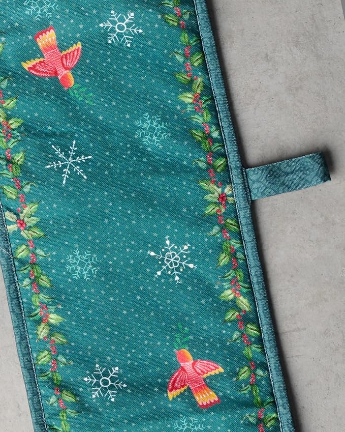 Maison d' Hermine Double Oven Mitt (7" x 35") 100% Cotton Heat Resistant BBQ Cooking Gloves with Loop for Thanksgiving Christmas Decorations Baking Cooking Barbeque Handling Hot Pan (Hygge Christmas)