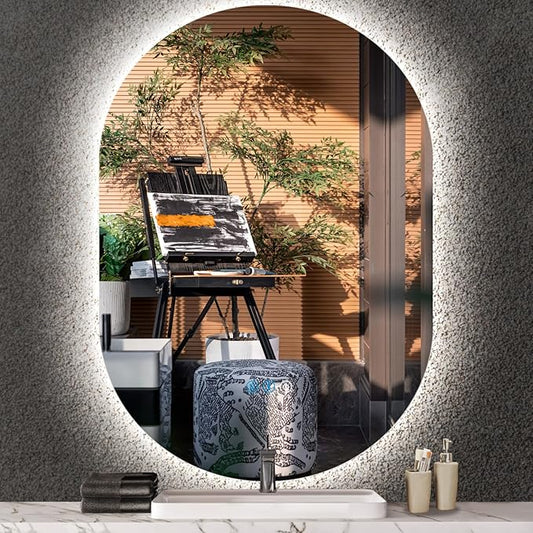 THEKLA 30 x 40 Inch Oval Lighted Vanity Mirror with Lights Backlit Smart Memory 3 Color Dimmable AntiFog 40" Frameless LED Oval Backlit Mirror for Bathroom Salon Makeup Wall Vertical/Horizontal Mount